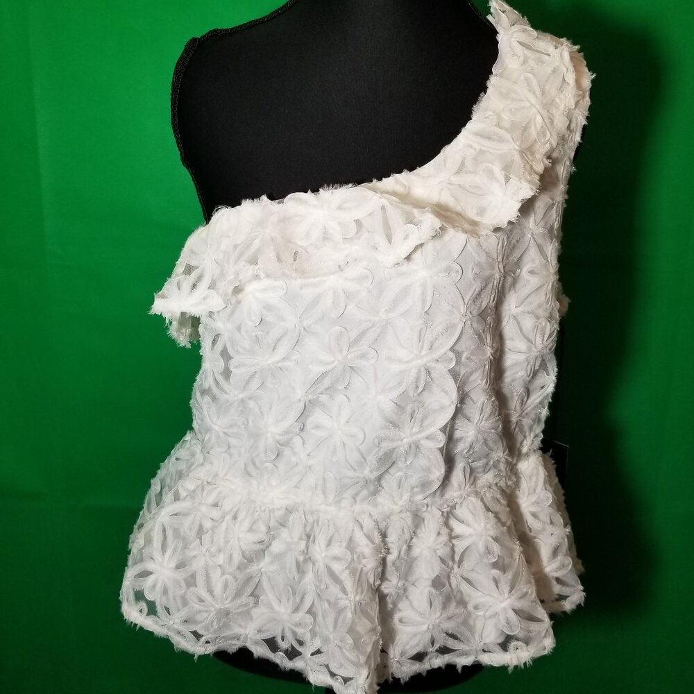 Alice Blue Womens Small White Lace Sheer One Shoulder Top Party Office NWT